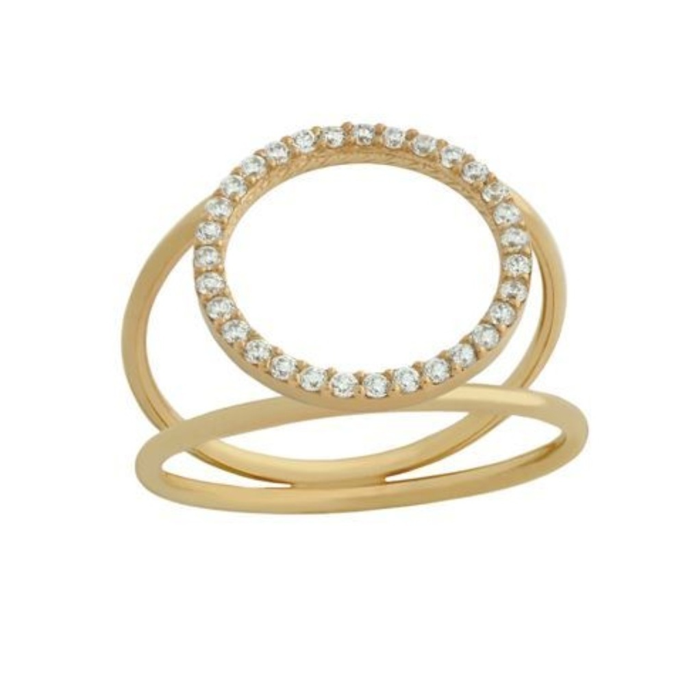 NWOT YELLOW GOLD PL SHANK RING W 18MM CZ ETERNITY CIRCLE RING, STERLING SILVER